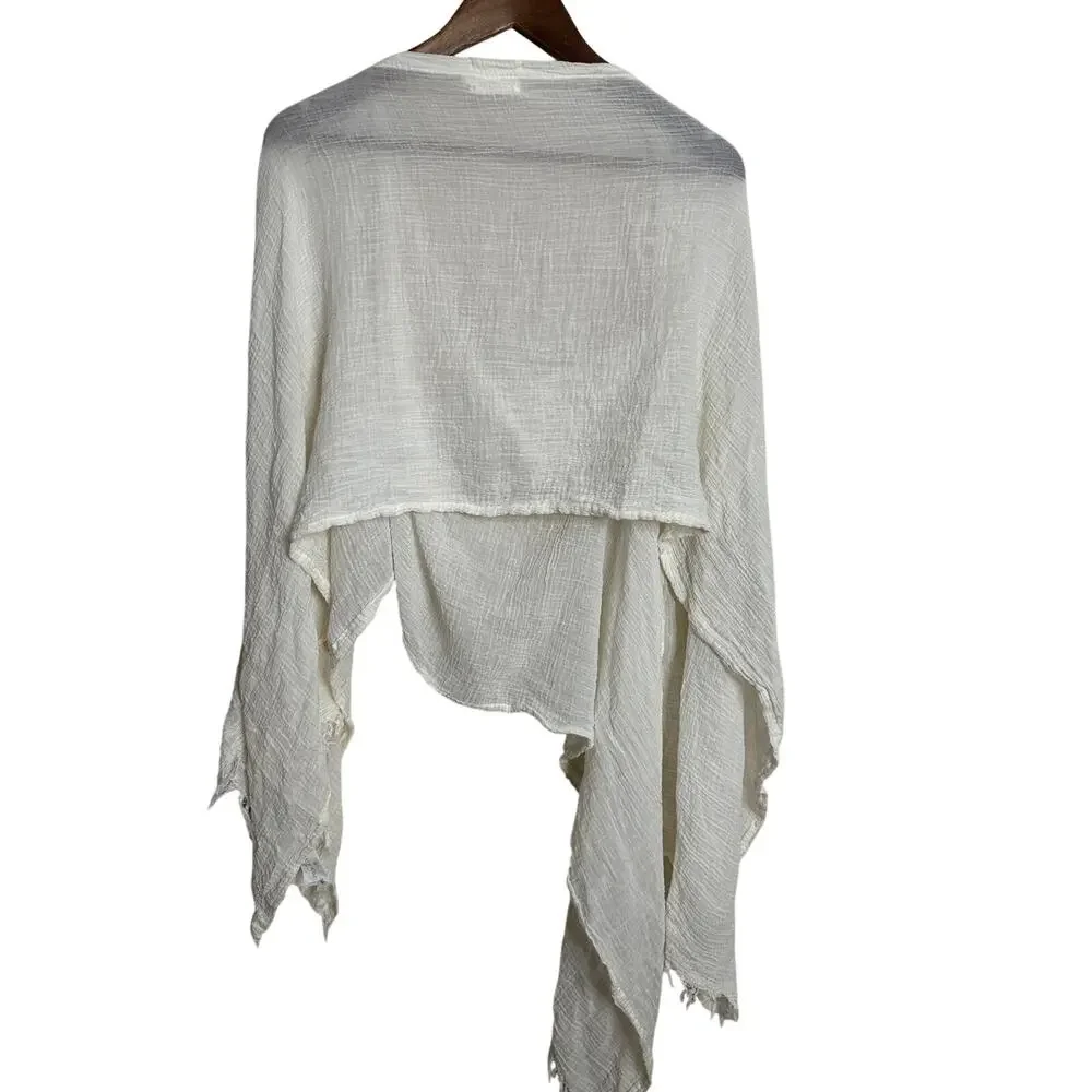 The Handloom Los Angeles Cotton Gauze Wrap Shawl Poncho Ivory One Size